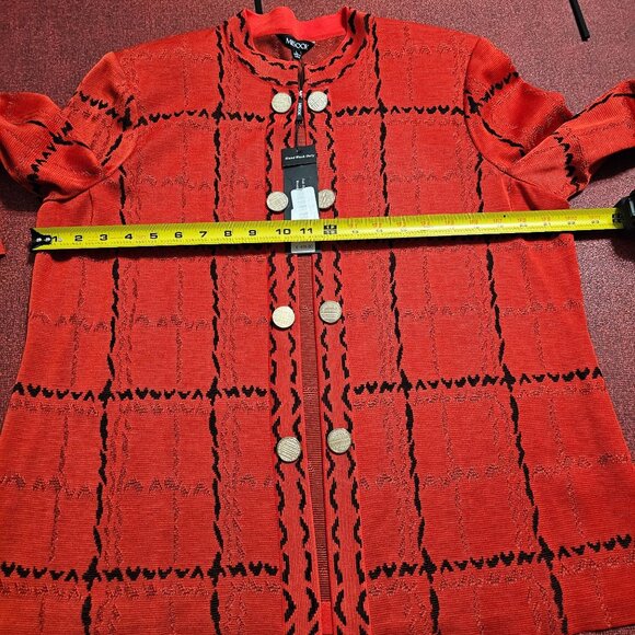Misook Red & Black Patterned Jacket L Gold Decorative Buttons Formal Office NWT - Picture 7 of 12